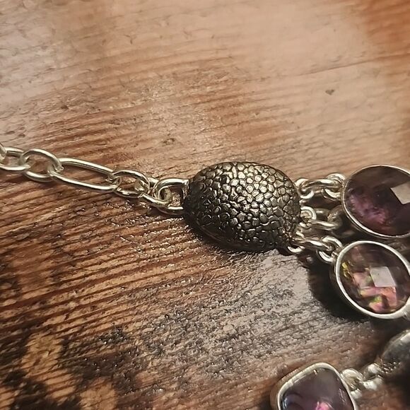 Multifaceted Stone Necklace Silver Tone Womens Oval Square - Picture 5 of 5